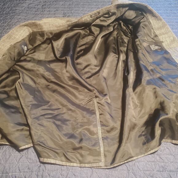 NEW Stafford Size 44R 100% Silk Men's Blazer Suit Jacket Gray Black Herringbone - Picture 5 of 12